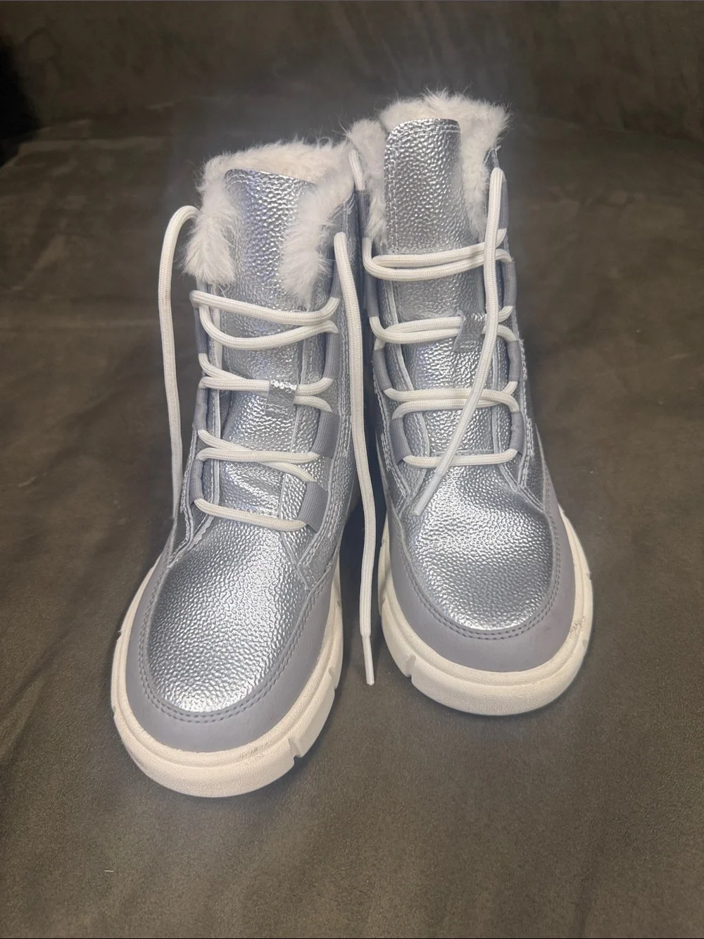 Sorel Kids Metallic Silver Lace-Up Winter Boots